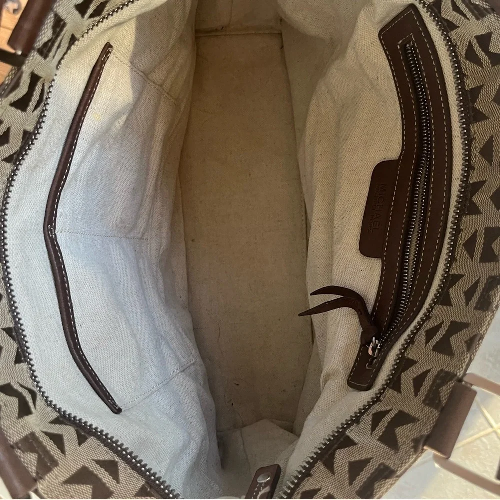 Vintage Michael Kors Canvas & Leather Trim Tote – Jacquard “M” Logo Print